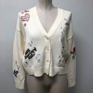 Cinq a Sept Cardigan Womens XS Ivory Embroidered Still Dreaming of NYC Sweater